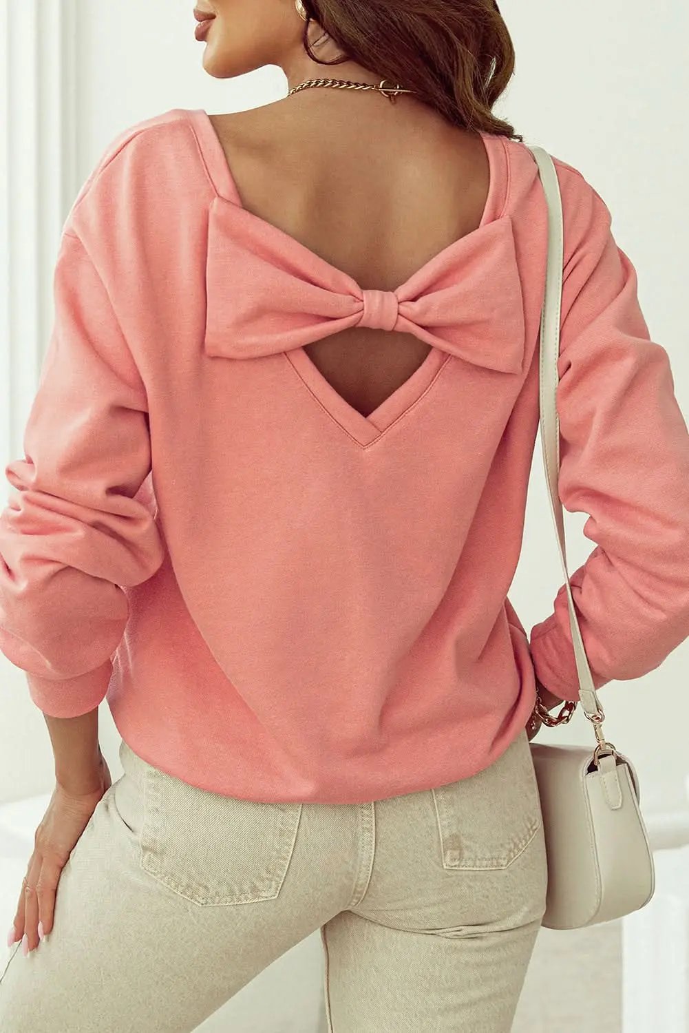 Pale chestnut back bow sweatshirt - Love Salve